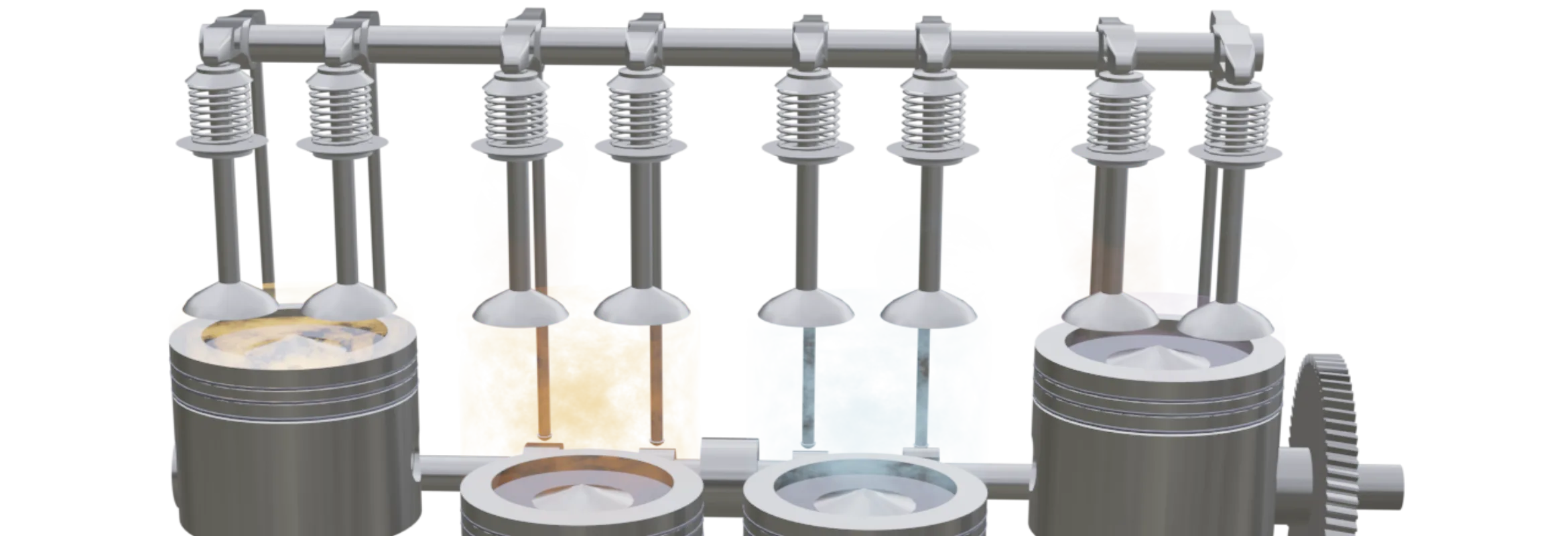 Grafische Darstellung der Kolben und Ventile
